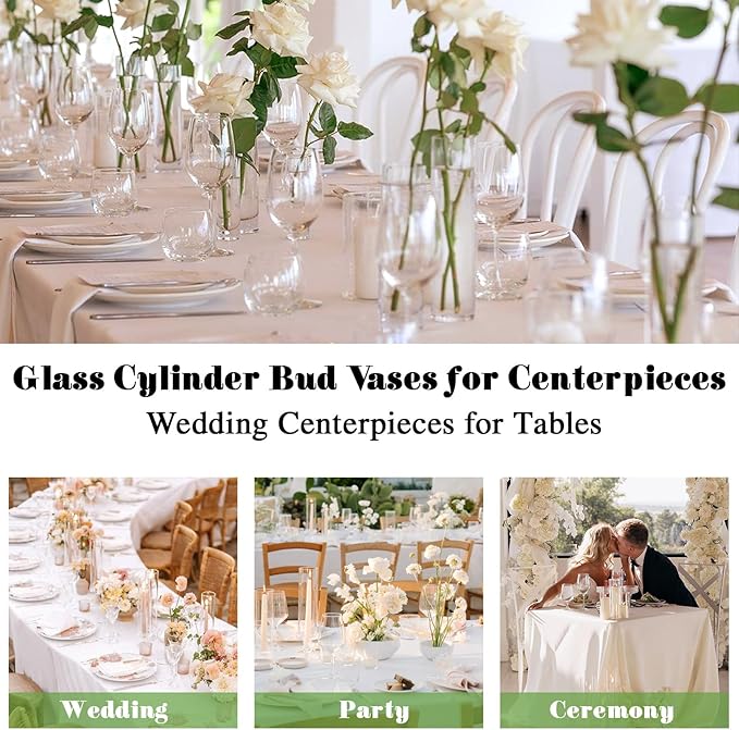 20 Pcs Glass Cylinder Bud Vases for Centerpieces, Birthday Party Wedding Centerpiece Table Decorations, Home Decor, Small Cylinder Living Bud Vases in Bulk for Flowers