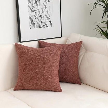 Jeneoo Rust Decorative Square Thick Throw Pillow Covers Fine Textured Boucle Terracotta Couch Cushion Cases for Livingroom Sofa Decor, Set of 2, 18 x 18 Inch