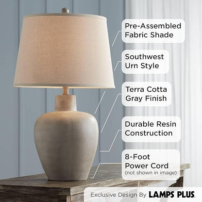 Regency Hill Glenn Rustic Country Cottage Style Table Lamps 27" Tall Set of 2 Southwest Urn Neutral Fabric Drum Shade Decor for Living Room Bedroom House Bedside Nightstand Home Office