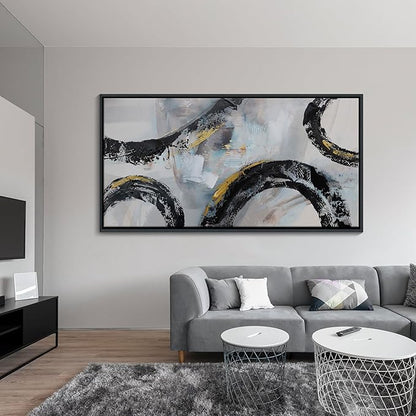 CHATYOUNG Abstract Wall Art Large Canvas, Black and White Gold Living Room Wall Decor, Modern Abstraction Artwork as Bedroom Home Dining Room Office Decor, Framed, 29 x 58 In
