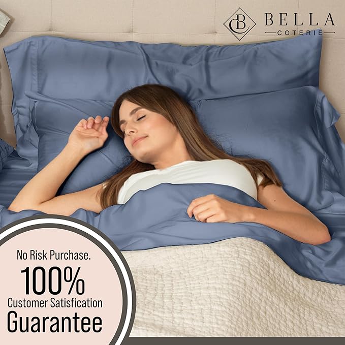 Bella Coterie 6 Piece Luxury Bamboo Viscose King Size Sheet Set | 100% Organically Grown | Cooling for Hot Sleepers | 18" Deep Pocket | Soft & Hypoallergenic | 4 Pillowcases [Slate Blue]