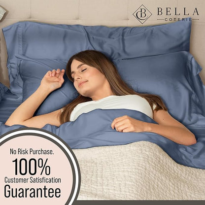 Bella Coterie Luxury Bamboo Viscose Queen Size Sheet Set | 100% Organically Grown | Ultra Soft | Cooling for Hot Sleepers | 18" Deep Pocket [Slate Blue]