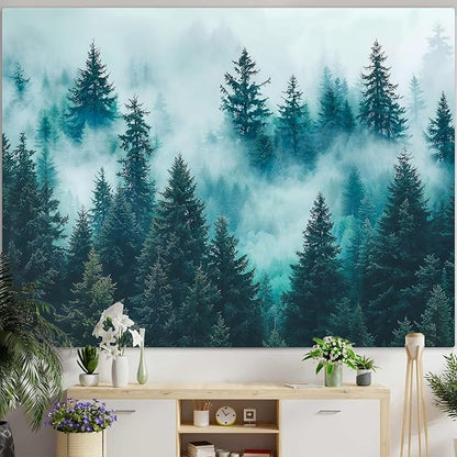 Haibimen Monet Nature Forest Tapestry Wall Hanging Green Tree Mushroom Landscape Tapestries for Bedroom Watercolor Aesthetic Wallpaper Decor for Living Room (forest-4, 80''×60'')