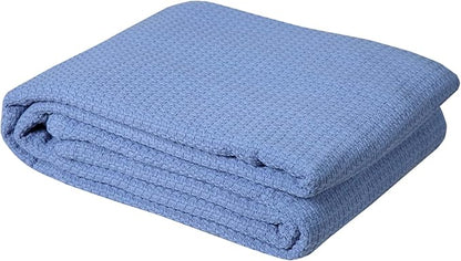 DOLLCENT 100% Cotton California King Size Blanket For Bed, Premium Combed Lightweight Blankets, Washed Breathable Cozy Bed Throw Blanket, Blue Cal King Cotton Blankets For All Season: Blue (102"x108")