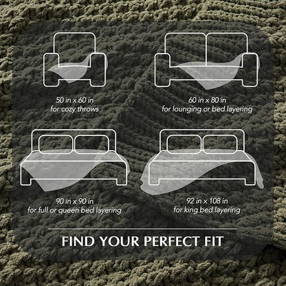 EVERGRACEHOME Chunky Chenille Knit Throw Blanket for Couch, Soft Luxurious Moss Stitch Blankets for Bed, Cozy Decorative Farmhouse Knitted Throws for Sofa, Olive Green, 50" x 60"