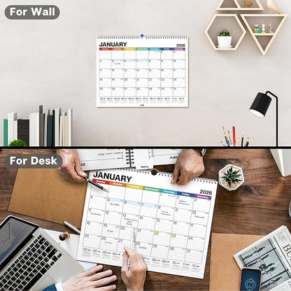 Dunwell 12x15 Wall Calendar 2026 (Colorful), Use Jan to Dec 2026, Large Lined 12 x 15 Monthly Calendar, Professional Styling for Home or Office, Premium Paper