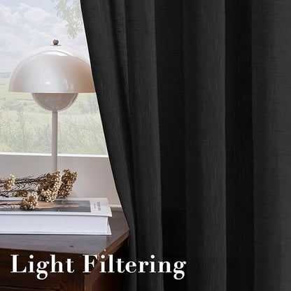 H.VERSAILTEX Linen Curtains Natural Blended Curtain Panels for Living Room/Light Reducing Linen Semi Sheer Curtains 84 inch Length 2 Panels Set Nickel Grommet Window Panels, 52" x 84", Black