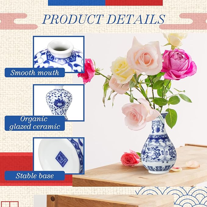 Maxcheck 24 Pcs Porcelain Blue and White Vase Mini Chinoiserie Bud Vase Vintage Ceramic Oriental Handmade Chinese Flower Jardiniere for Home Office Shelf Table Centerpieces Decor