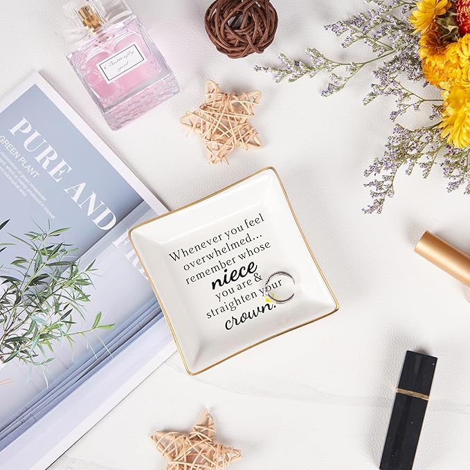 Niece Gifts from Auntie - Jewelry Dish Tray - 'When You Feel Overwhelmed...Straighten Your Crown', Birthday, Mother's Day, Christmas, Valentine's, Wedding, Graduation