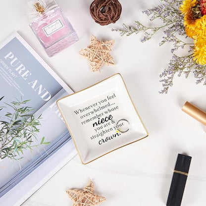 Niece Gifts from Auntie - Jewelry Dish Tray - 'When You Feel Overwhelmed...Straighten Your Crown', Birthday, Mother's Day, Christmas, Valentine's, Wedding, Graduation