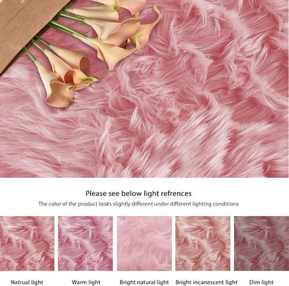 Pink Faux Sheepskin Fluffy Fur Rugs for Bedroom Machine Washable Fuzzy Area Rugs for Living Room Runner Rugs for Hallway 2x6