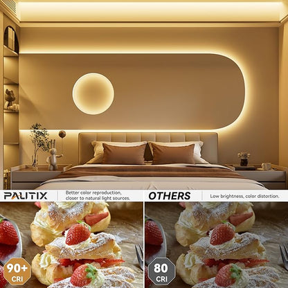 PAUTIX COB LED Strip Lights 48ft/15m Super Bright,504 LEDs/m Warm White 2700K CRI90+ Flexible LED Tape,DC24V for Cabinet Home DIY Lighting Projects with 2pcs COB Connector(Power Supply Not Included)