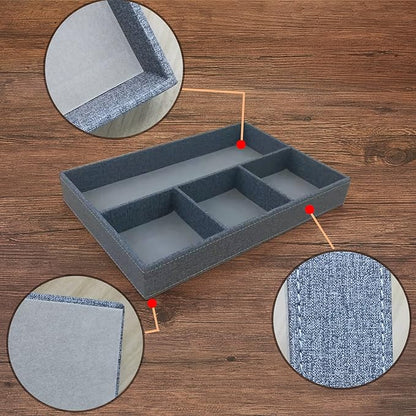 Desktop Storage Organizer, Bedside Table or Storage rack Leather Tray, Valet Tray, Dresser Organizer, 4 Compartments,PU Leather Drawer Storage Organizer Decorative Trays. (gray)