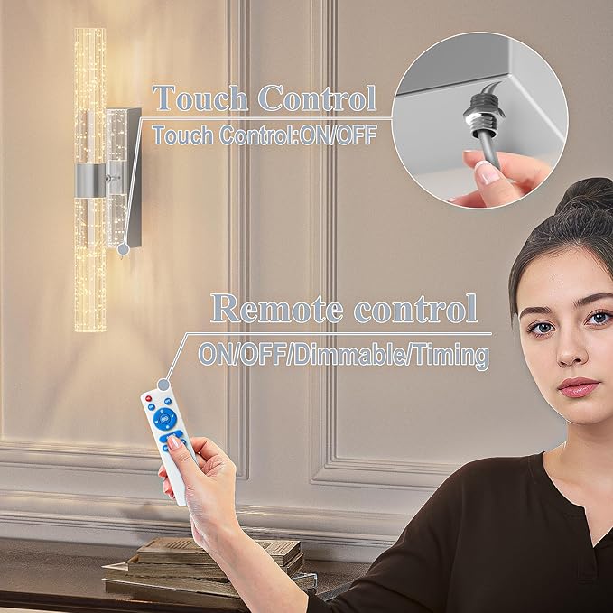 camuucci Battery Operated Sliver Wall Sconces Set of 2 Rechargeable Battery Powered Wall Light with 18000mAh Not Hardwired Dimmable Wall Lamp Fixtures for Bedroom Living Room 20.9 Inches