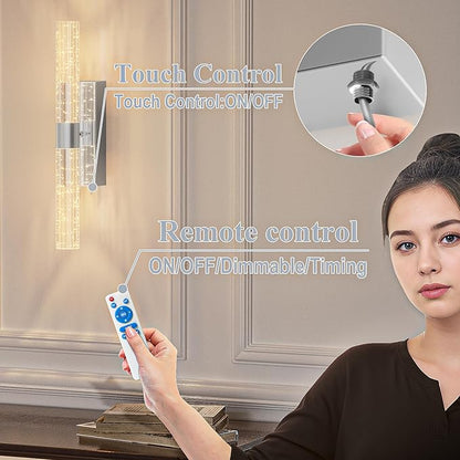 camuucci Battery Operated Sliver Wall Sconces Set of 2 Rechargeable Battery Powered Wall Light with 18000mAh Not Hardwired Dimmable Wall Lamp Fixtures for Bedroom Living Room 20.9 Inches
