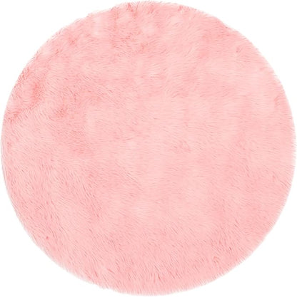 SAFAVIEH Faux Sheep Skin Collection 4' Round Pink FSS235G Silken Glam 2.35-inch Thick Area Rug