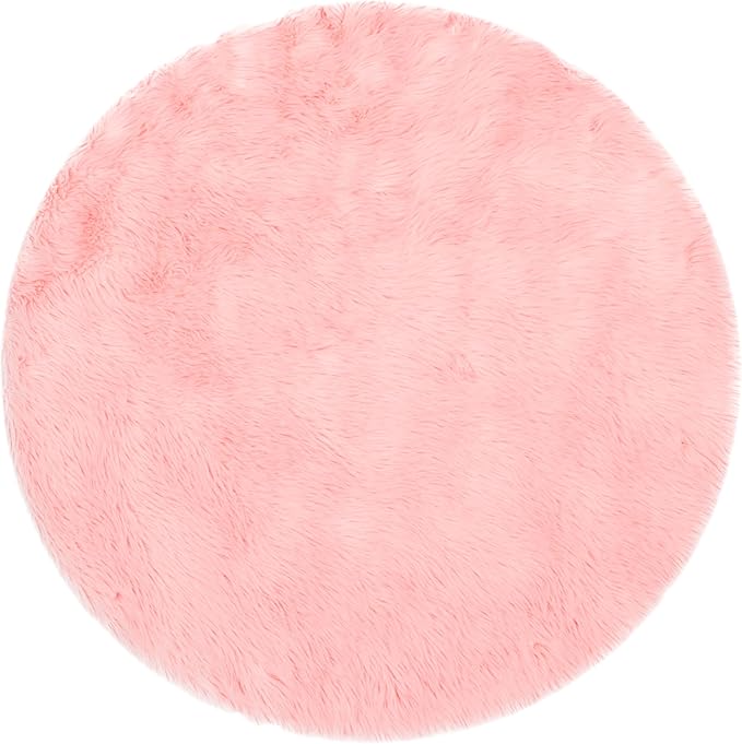SAFAVIEH Faux Sheep Skin Collection 3' Round Pink FSS235G Silken Glam 2.35-inch Thick Area Rug