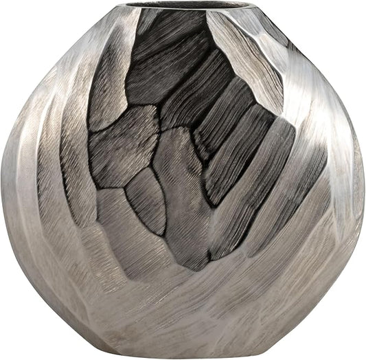 Flower Vase for Home Decor – Modern Hammered Metal Accent, Decorative Centerpiece for Floral Arrangements on Dining Table, Coffee Table, or Office, Stylish Home Accessories – 10", Silver