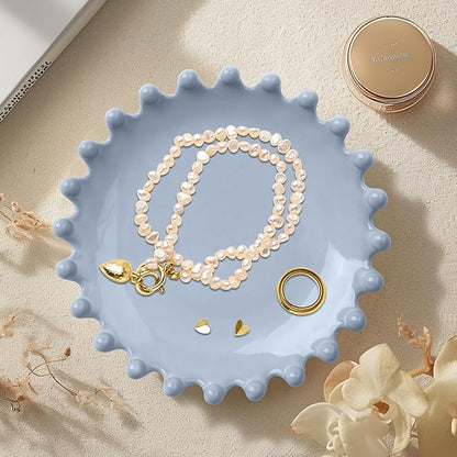 Ceramic Jewelry Dish, Decorative Tray for Rings Earrings Necklaces Bracelet Watch Keys, 4.50" Trinket Tray as Gifts for Women (Antique Beads)