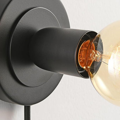 BRIGHTTIA Luna 1-Light Plug-in Wall Sconce - Mid Century Modern Minimalist Bedroom Home Office Lighting - Portable Wall Lamp for Apartments & Small Spaces with No J-Box - Matte Black (BW0026-1BP)