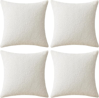 MIULEE Pack of 4 Christmas Decorative Textured Boucle Throw Pillow Covers 20x20 Inch White Accent Pillow Cases Soft Couch Cushion Covers for Modern Farmhouse Boho Chair Sofa Bed Livingroom Home Decor