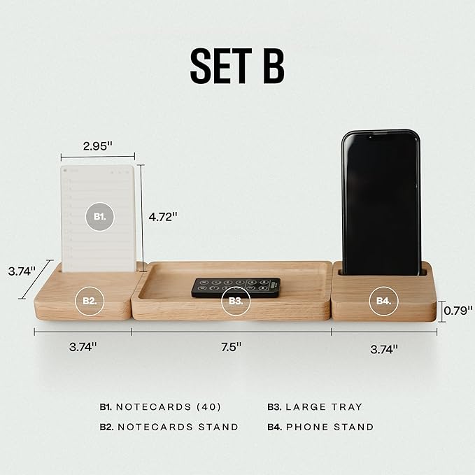 Modular Office Desk Organizer Tray Set - Solid Wood Desk Tray with Felt Lining - Desktop Organizer Wood Desk Accessories - Set B