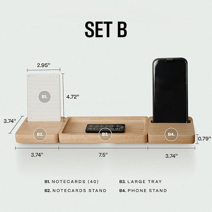 Modular Office Desk Organizer Tray Set - Solid Wood Desk Tray with Felt Lining - Desktop Organizer Wood Desk Accessories - Set B