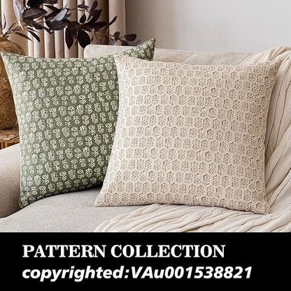 Foindtower Set of 2 Decorative Neutral Floral Print Throw Pillow Covers Vintage Accent Farmhouse Cushion Covers Boho Home Decor for Sofa Couch Chair Bedroom Living Room,22×22 Inch,Ivory Beige
