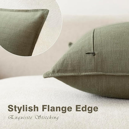 Foindtower Pack of 2, Decorative Linen Soild Throw Pillow Covers Soft Accent Cushion Case Farmhouse Neutral Pillowcase for Chair Couch Sofa Bedroom Living Room Home Decor 18x18 Inch Olive Branch Green