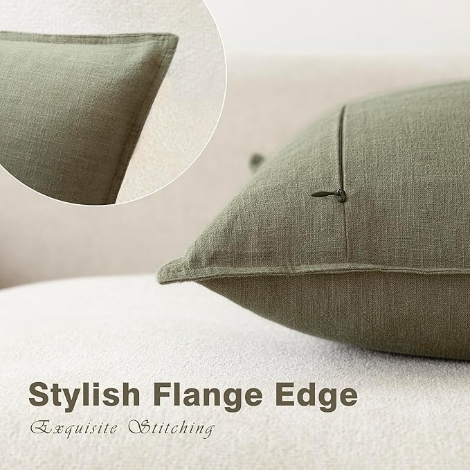 Foindtower Pack of 2, Decorative Linen Soild Throw Pillow Covers Soft Accent Cushion Case Farmhouse Neutral Pillowcase for Chair Couch Sofa Bedroom Living Room Home Decor 16x16 Inch Olive Branch Green