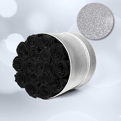 17 Black Flowers in Glitter Box, Birthday Gifts for Women, Preserved Flowers, Mothers Day Roses Gift for Mom