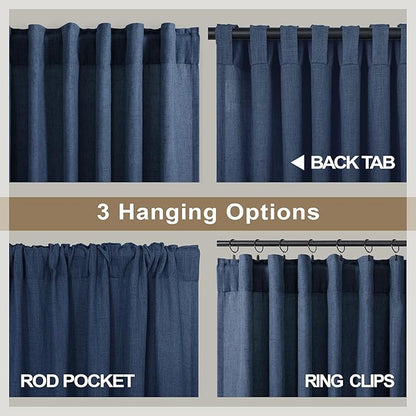 Pitalk Navy Extra Long Curtains 120 Length for Living Room 2 Panels Back Tab Loop Pocket Light Filtering Soft Linen Semi Privacy Sheer Dark Blue Curtains for Dining Room Patio Door Large Windows 10FT