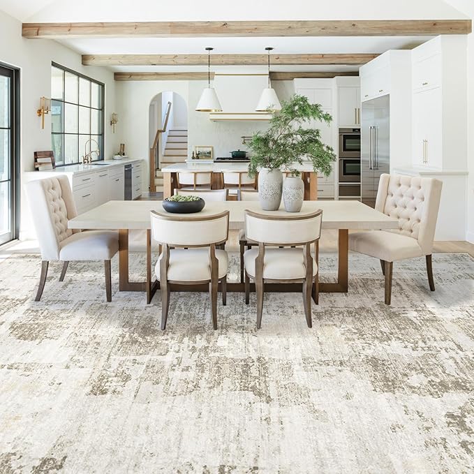 9x12 Area Rug for Living Room, Washable Modern Abstract Large Area Rug Neutral Soft Non Slip Kids Rug Stain Resistant Indoor Carpet for Bedroom Nursery Dining Room Playroom Office(BeigeBrown, 9'x12')