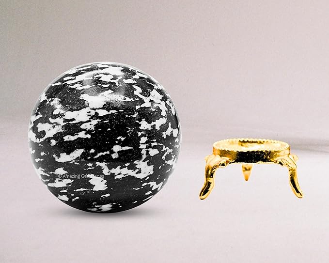 Amazing Gemstone Black & White Tourmaline Crystal Ball with Stand - 2.5" Inches Large Crystal Sphere Meditation Balls for Witchcraft and Decorative Balls