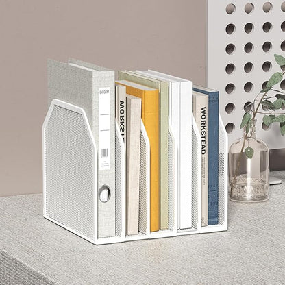 Vertical File Organizer for Desk - Metal Mesh File Holder with 5 Compartments, File Folder Rack & Document Storage Stand, File Sorter for Office/Home/School Use - 9.3" x 8.5" x 7.9"