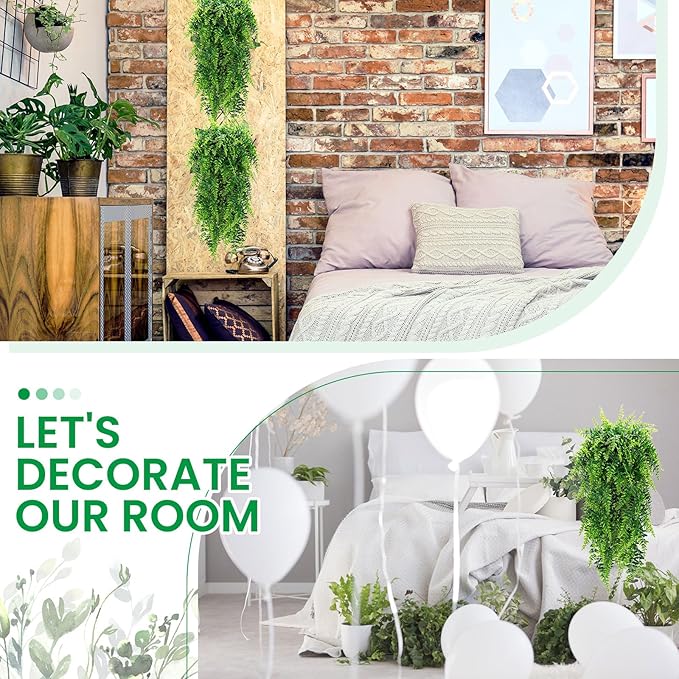 Geosar 116 Pcs Artificial Hanging Plants 32 Inch Hanging Boston Ferns Plastic Fake Plants for Wall Room Garden Wedding Garland Indoor Outdoor Decoration, No Basket