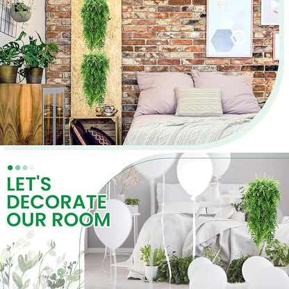 Geosar 116 Pcs Artificial Hanging Plants 32 Inch Hanging Boston Ferns Plastic Fake Plants for Wall Room Garden Wedding Garland Indoor Outdoor Decoration, No Basket