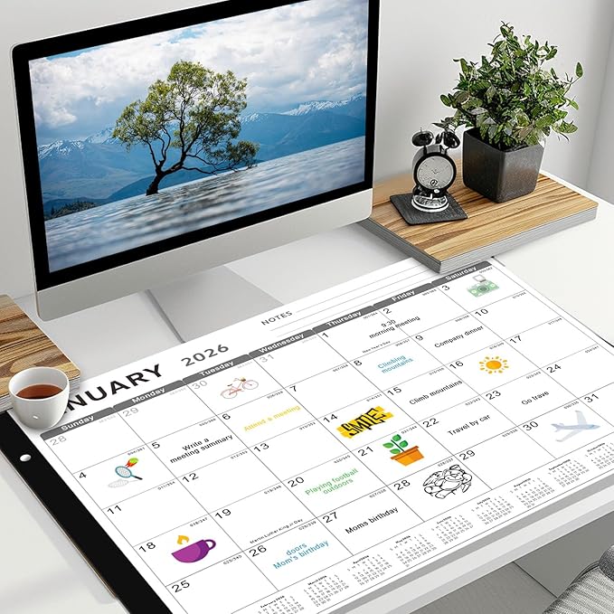 Desk Calendar 2026, KOPEESY 22" x 17" Large Desk Calendar, 18 Mouths From January 2026 to June 2027, Desktop Calendar with Notes and Thick Paper for Home, Office and School
