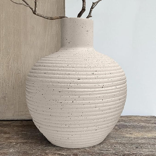 Oakrain Large Flower Vase with Groove Texture, 13" Tall Floor Vase, Narrow-Mouth Handcrafted Decorative Centerpiece for Modern Home Decor