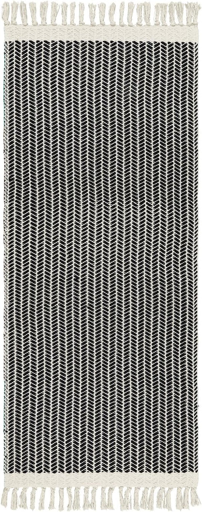 Lahome Boho Rugs for Entryway, 2x5 Laundry Room Rug Lightweigh Cotton Washable Runner Rug with Tassels, Farmhouse Black Bath Door Mats Indoor Non Shedding Runners for Hallways Bedroom