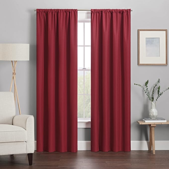 ECLIPSE Kendall Modern Blackout Thermal Rod Pocket Window Curtain for Bedroom or Living Room (1 Panel), 42" x 84", Ruby