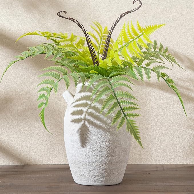 Ceramic Flower Vase Home Decor, 9.76 Inch Large White Decorative Vase, Rustic Farmhouse Vase for Living Room Bedroom Kitchen Table Office Centerpiece Decorations, Holiday & Wedding