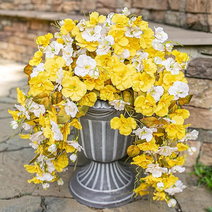 HyeFlora Hibiscus Fall Flowers Artificial Hanging Flowers Plants for Outdoors Autumn Decoration, 2pcs Silk Hibiscus Vines Realistic UV Resistant Faux Flowers for Outside Planters Yard Garden Home, Mix