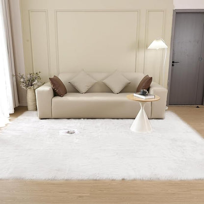 White Rugs for Living Room 6x9 Area Rugs for Bedroom Large Washable Faux Sheepskin Fluffy Fur Rug Nursery Rugs Room Décor