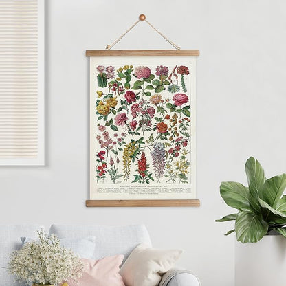 XIAOAIKA Vintage Wildflower Hanging Poster with Wooden Frame, Retro Style Wall Decor Art Painting, Patterns Printed on Linen Without Fading, Ready to Hang (12 x 16)