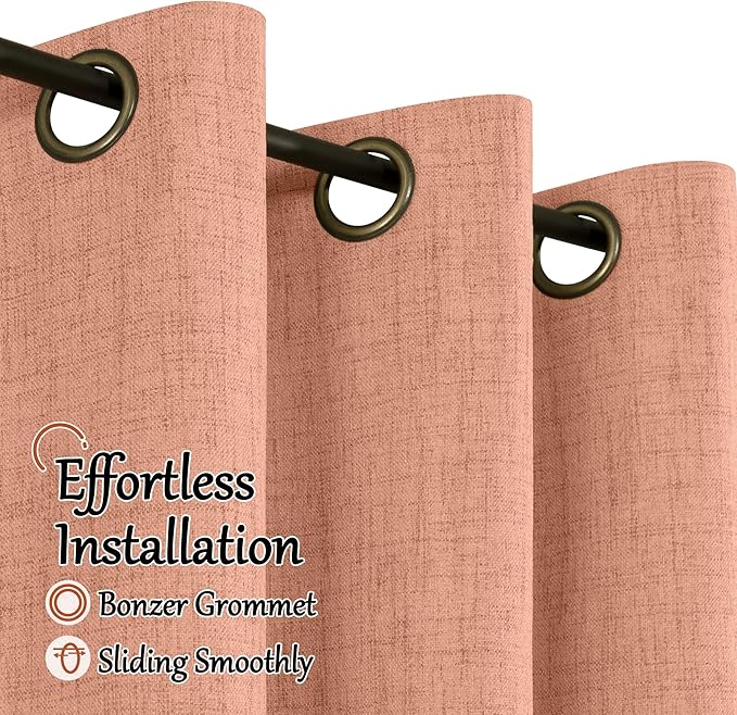 Lajode Terracotta Linen Blackout Curtains for Living Room 60 Inch Wide, Boho Farmhouse Curtains 84 Inch Long, Total Black Out Thermal Insulated Boho Window Drapes, Each Set 60x84 Inch 2 Panels