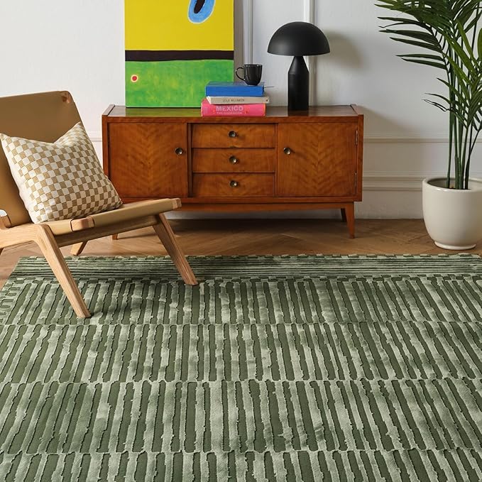 Revival Rugs Soloba 7'10"x10' Washable Area Rug for Living Room Bedroom - 100% Recycled Oeko-TEX Certified, Medium Pile, Green