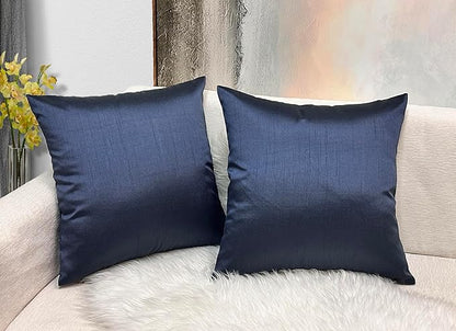 Aiking Home 20x20 Inches Faux Silk Square Throw Pillow Cover, Zipper Closure, Navy (Set of 2)