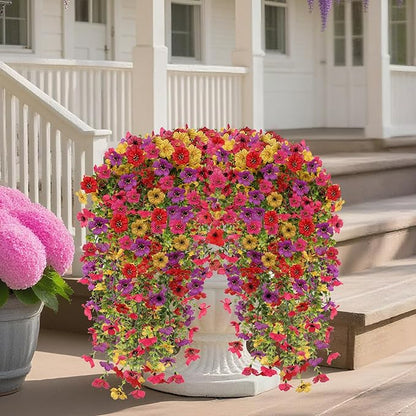 Artificial Fake Hanging Flowers Plants for Outdoor Fall Decoration, 4PCS UV Resistant Look Real Trailing Vines for Outside Home Planter Porch Patio Mums Autumn Decor (Multicolour)