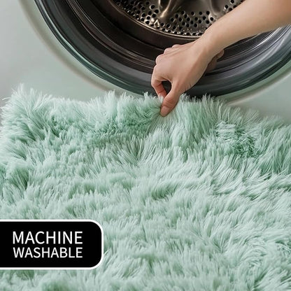 3 x 5 ft Fluffy Mint Green Rug – Plush Faux Fur Carpet for Bedroom, Living Room, or Entryway – Faux Sheepskin Area Rug for Stylish Decor